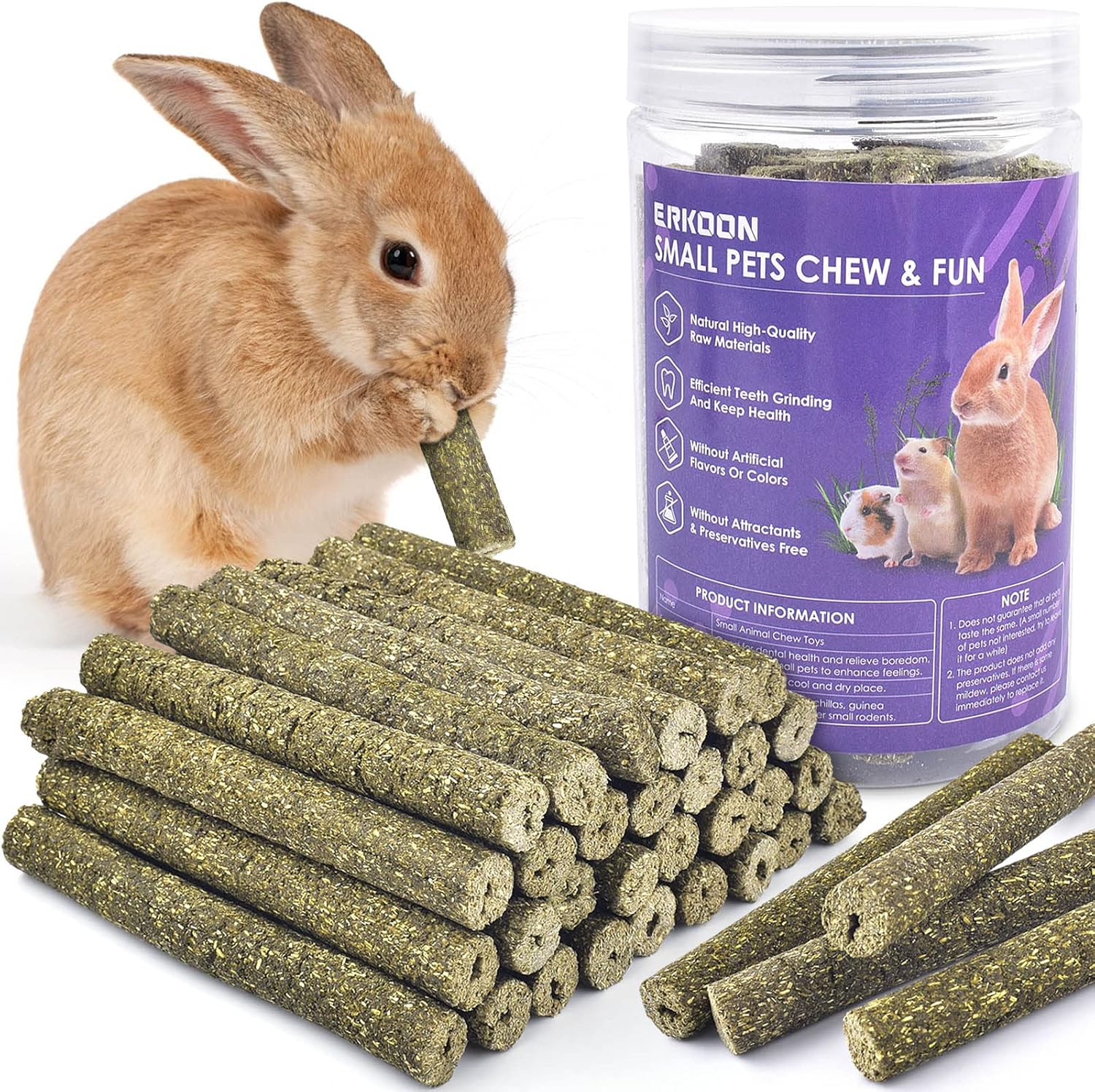 ERKOON 38 Pcs Timothy Grass Chew Sticks, Bunny Chew Toys for Teeth, Natural Timo...