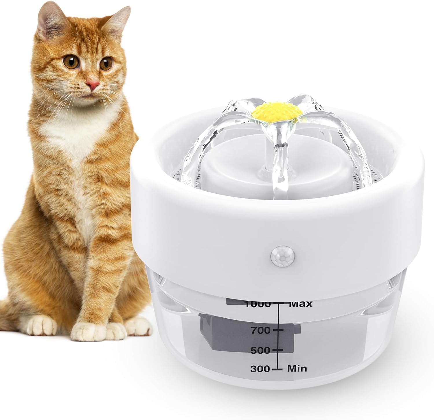 Jewyow Wireless Cat Water Fountain, 1L Ultra Silent Cat Water Fountain for drink...