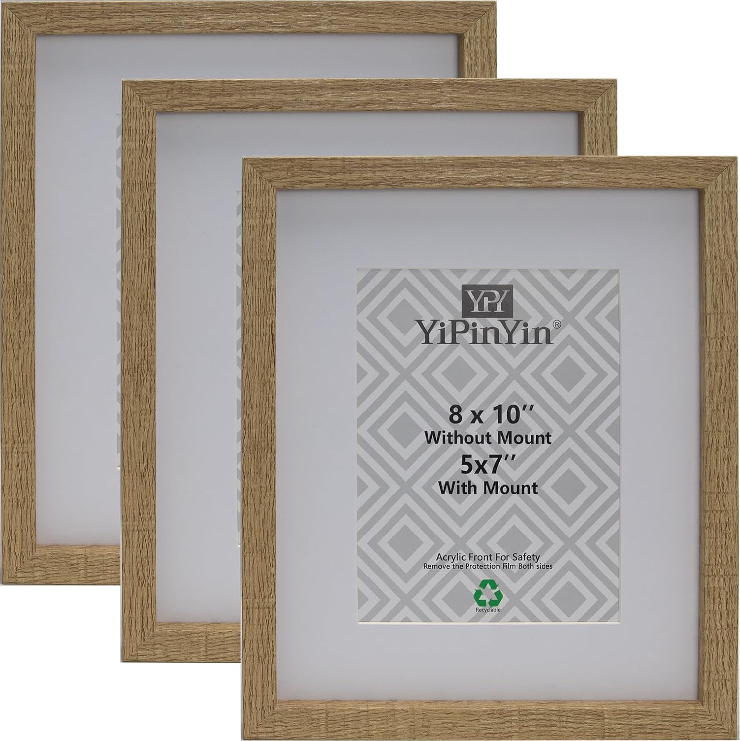 8 x 10'' Wooden Picture Frame Set of 3 with acid free mount for 5 x 7'', 8 x 10'...