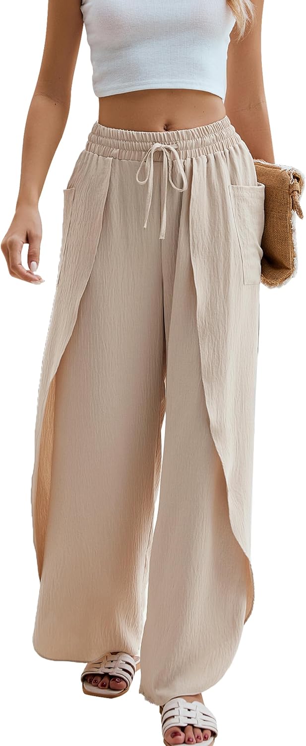 BMJL Womens Wide Leg Summer Pants Flowy Side Split Palazzo Beach Pants Boho High...