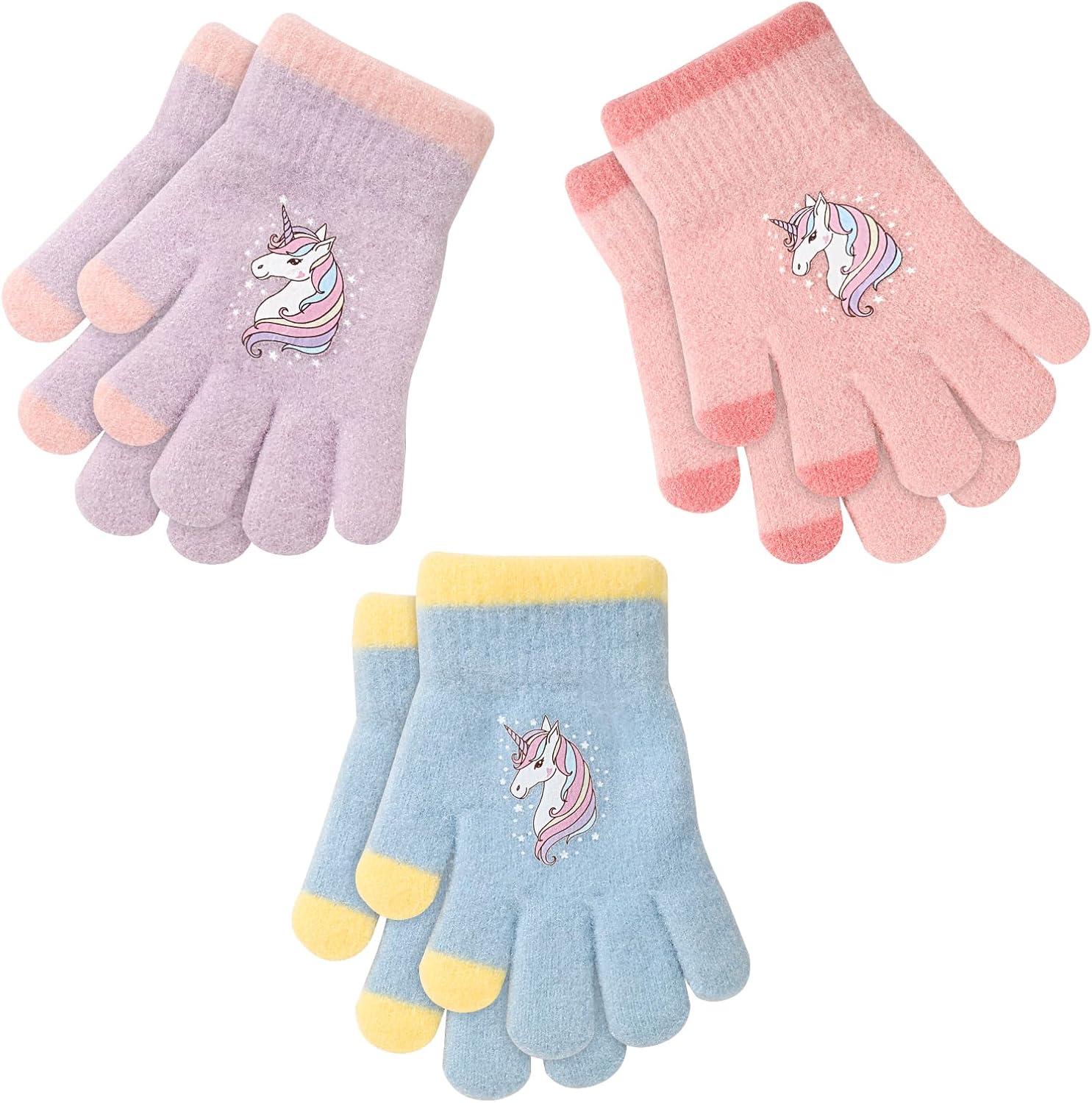 QKURT 3 Pairs Kids Warm Knit Gloves, Toddler Magic Gloves Colorful Crystal Sand...