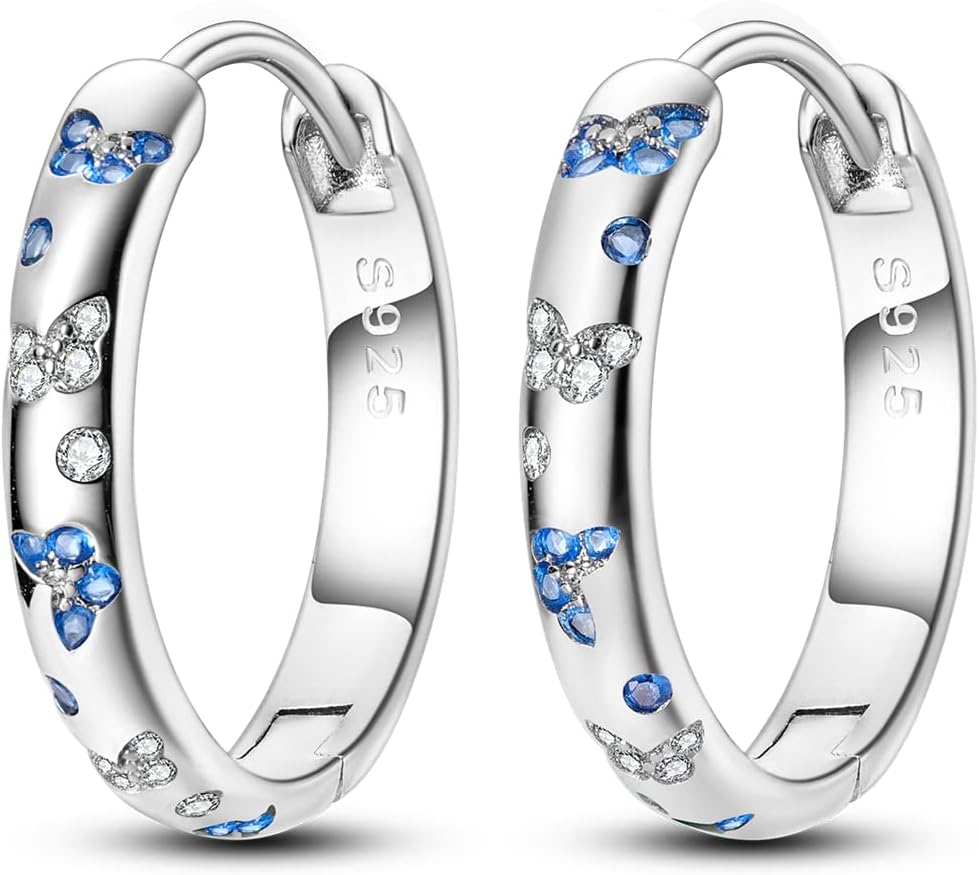 Parmuz 925 Sterling Silver Hoop Earring Simple Colorful Cubic Zirconia U-Shaped...
