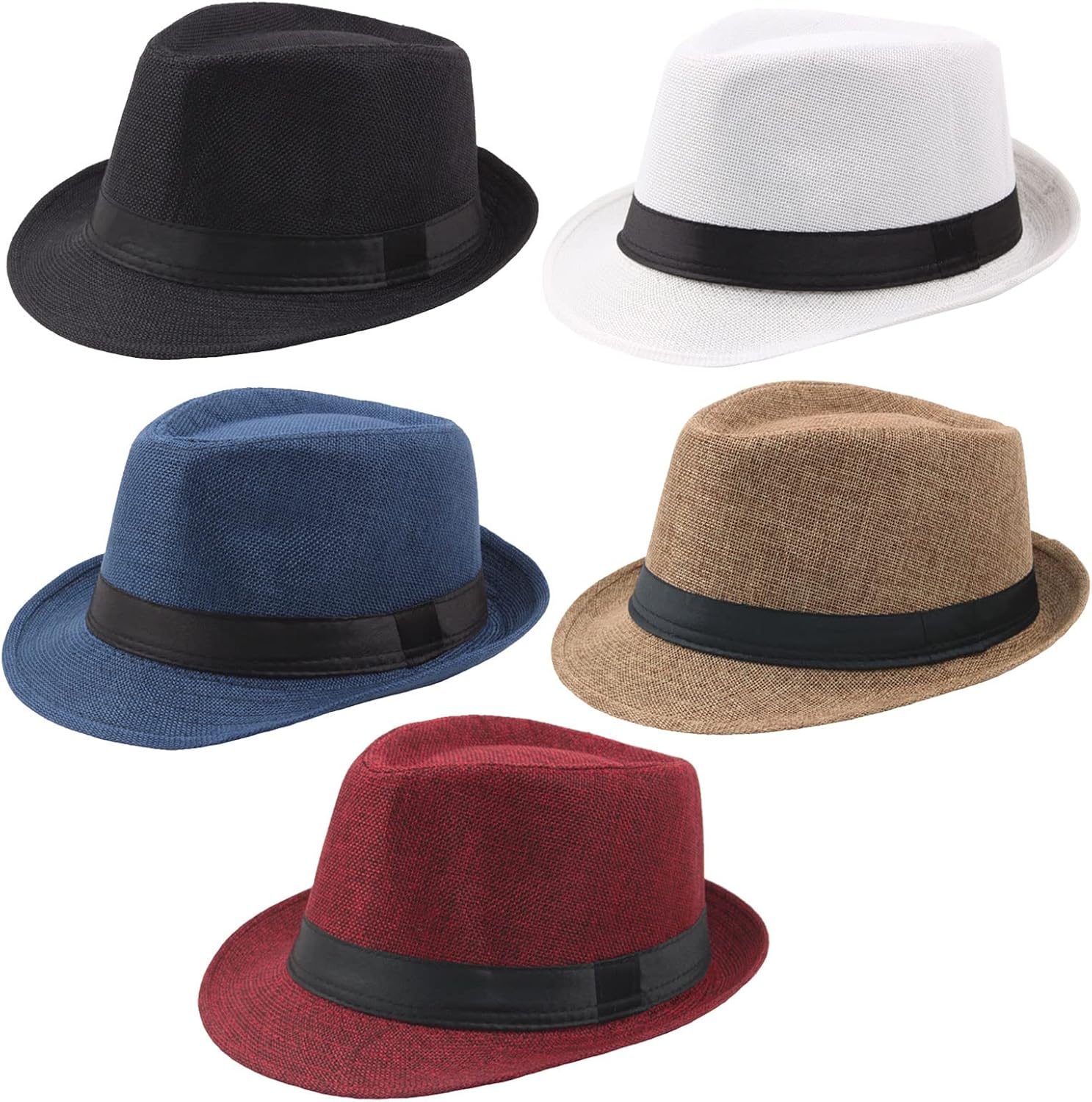 Ultrafun 5 Pack Short Brim Fedora Classic Summer Beach Sun Hat Panama Cap for Me...