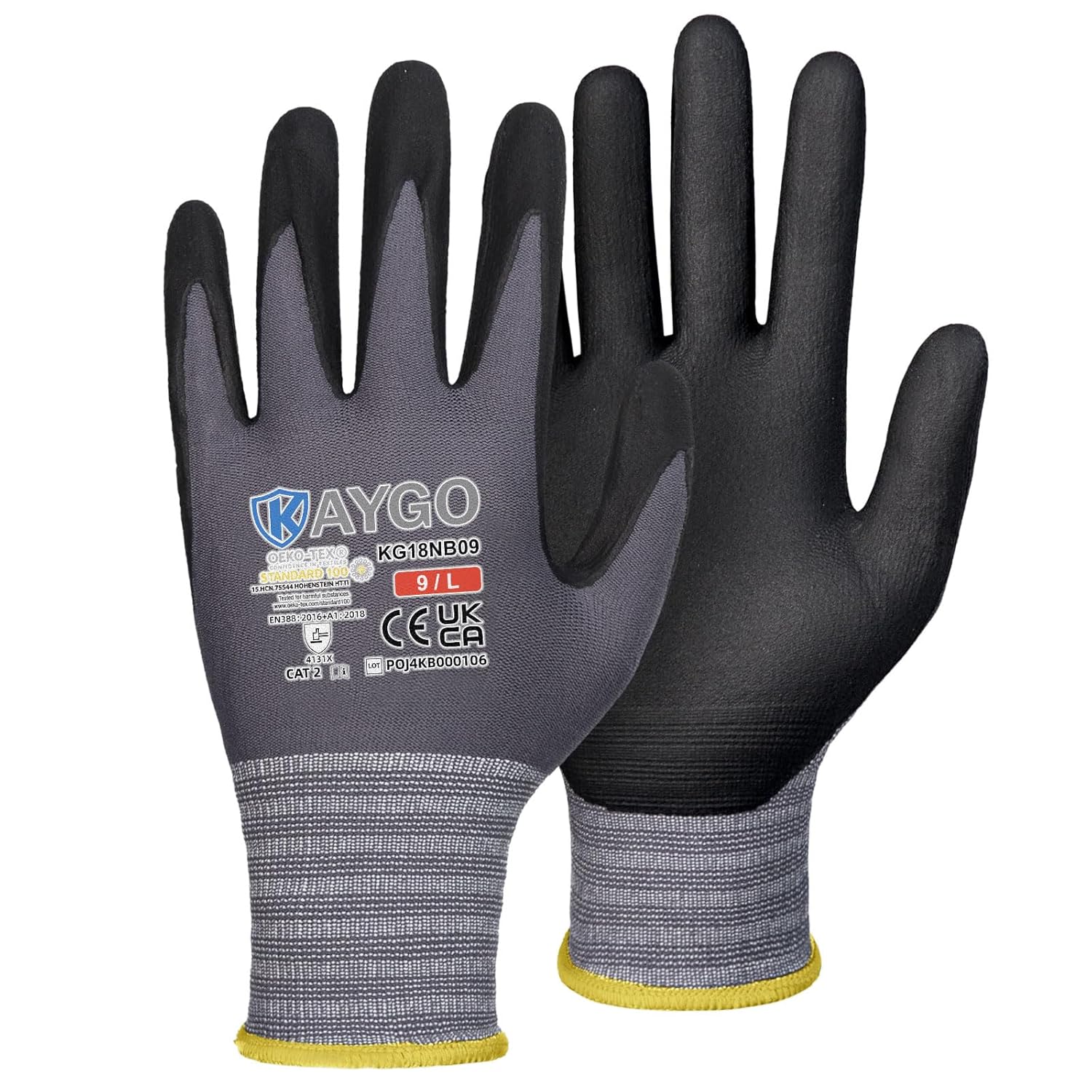 KAYGO 12 Pairs Safety Work Gloves MicroFoam Nitrile Coated, KG18N,Seamless Knit...