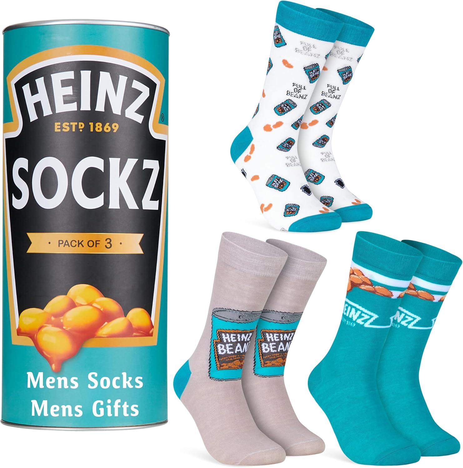 HEINZ Mens Socks Pack of 3 Ketchup Baked Beans Crew Socks for Men Teenagers Soft...