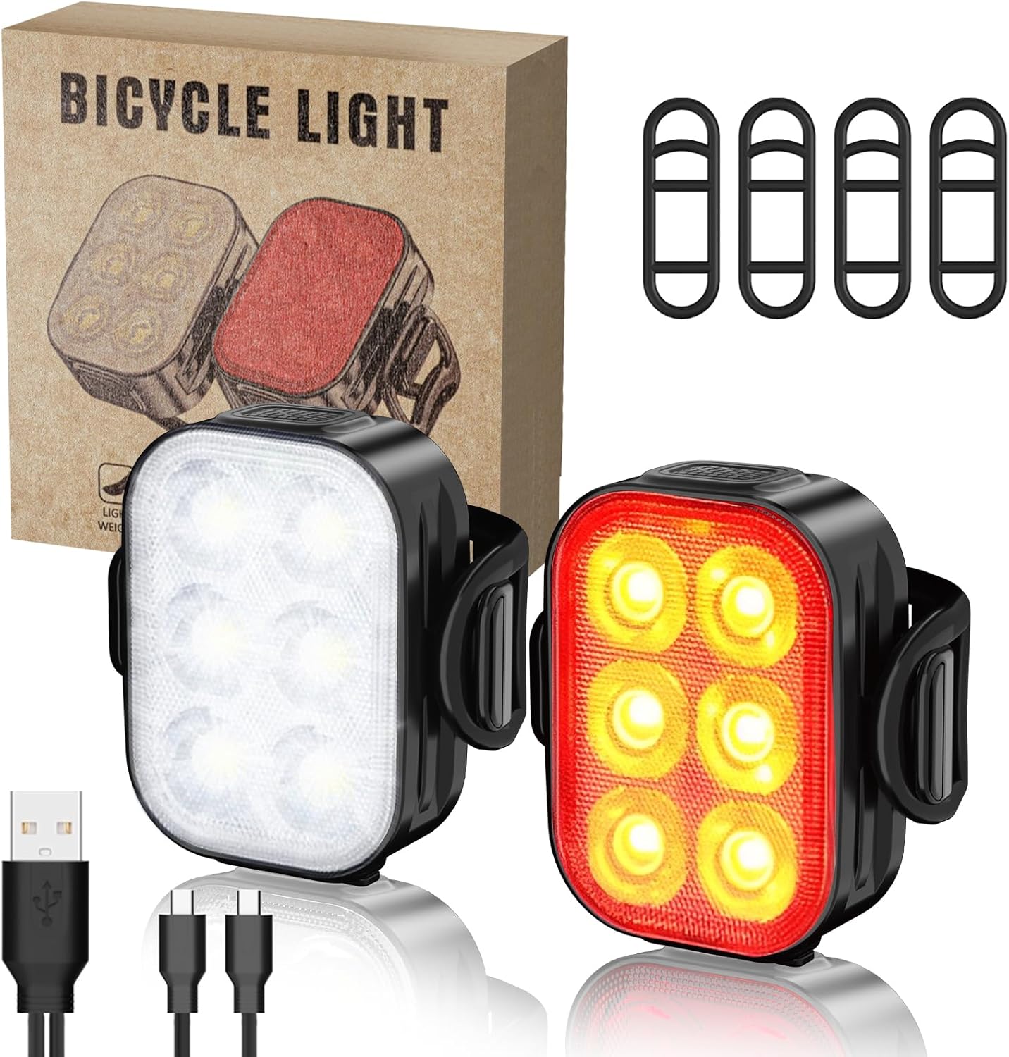 Bike Lights Front and Back [ 2 Pack ] Ultra Bright & Lightweight, USB Rechargeab...