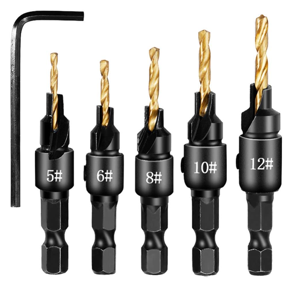 5Pcs Countersink Drill Bit Set,Titanium Plating 1/...