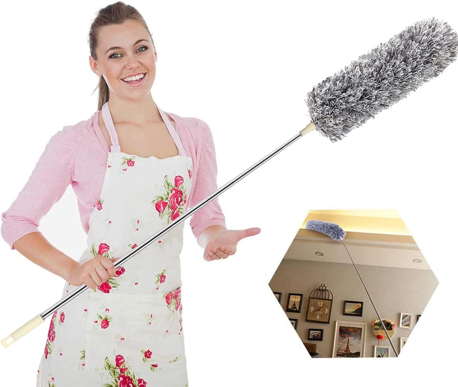 Extendable Feather Duster,Microfiber Duster with 100'' Telescopic Stainless Stee...