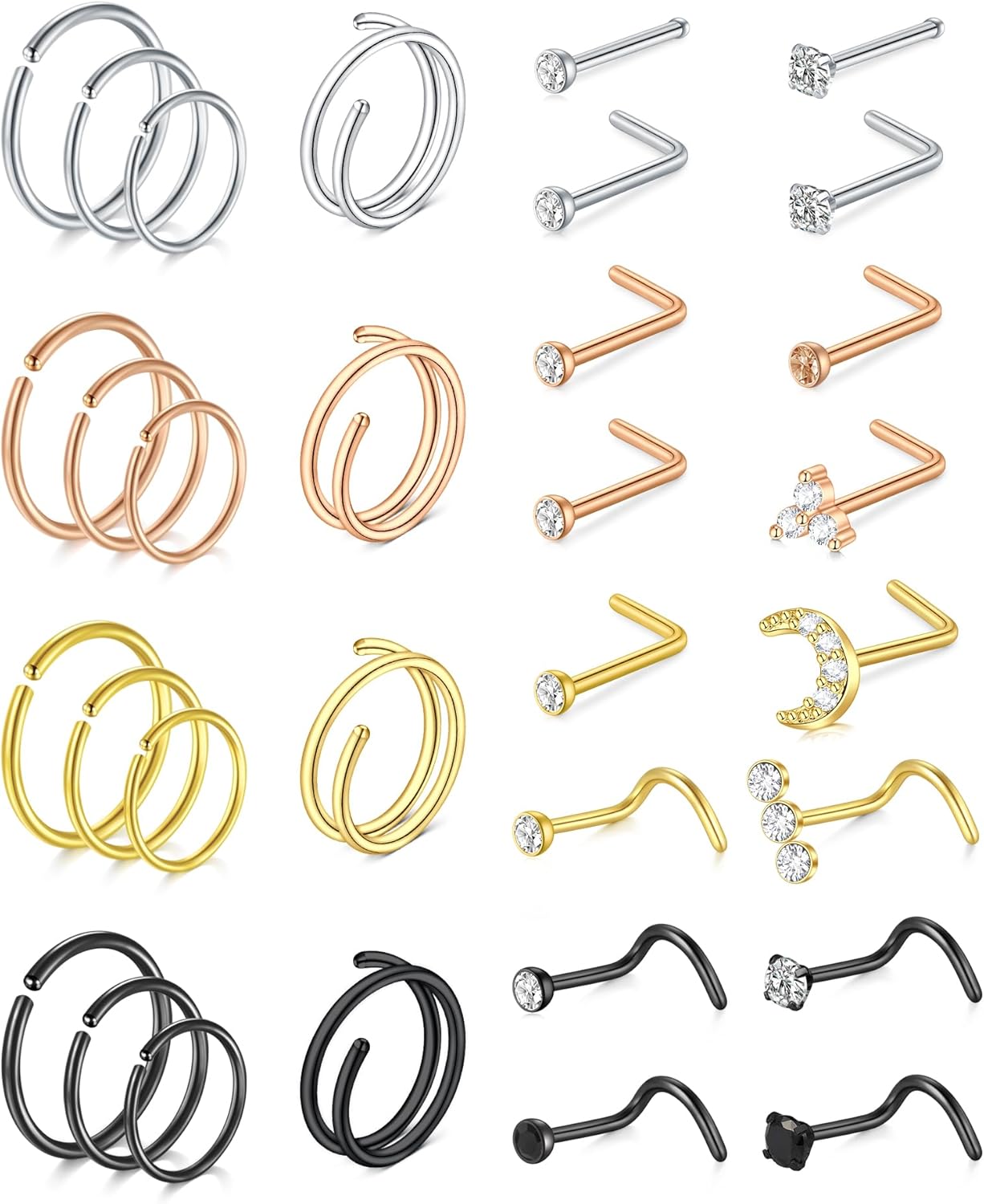 MODRSA Nose Rings Hoop Nose Rings for Women 20g Nose Rings Studs L Shape Nose Pi...