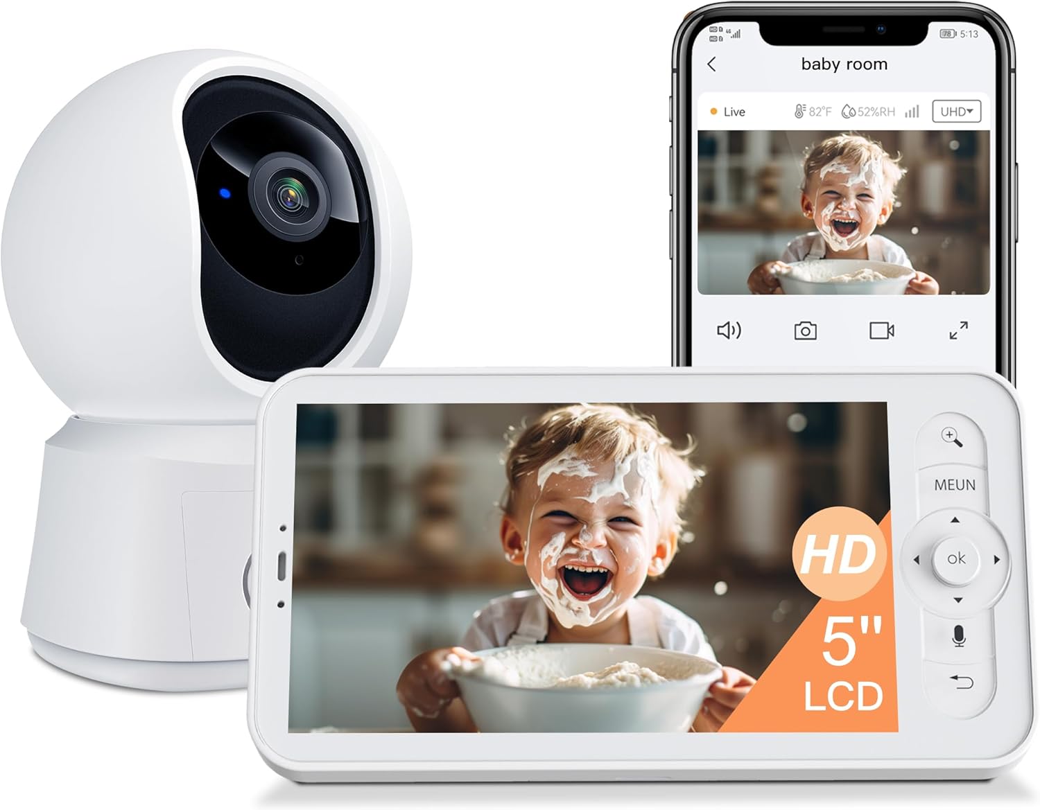 ARENTI 1080P Wifi Video Baby Monitor with Camera and App,Night Vision,5" Split S...