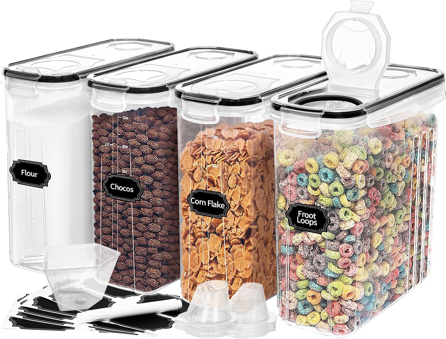 Skroam 4PCS Cereal Containers Storage [4L/135.2 oz], Airtight Food Storage Conta...