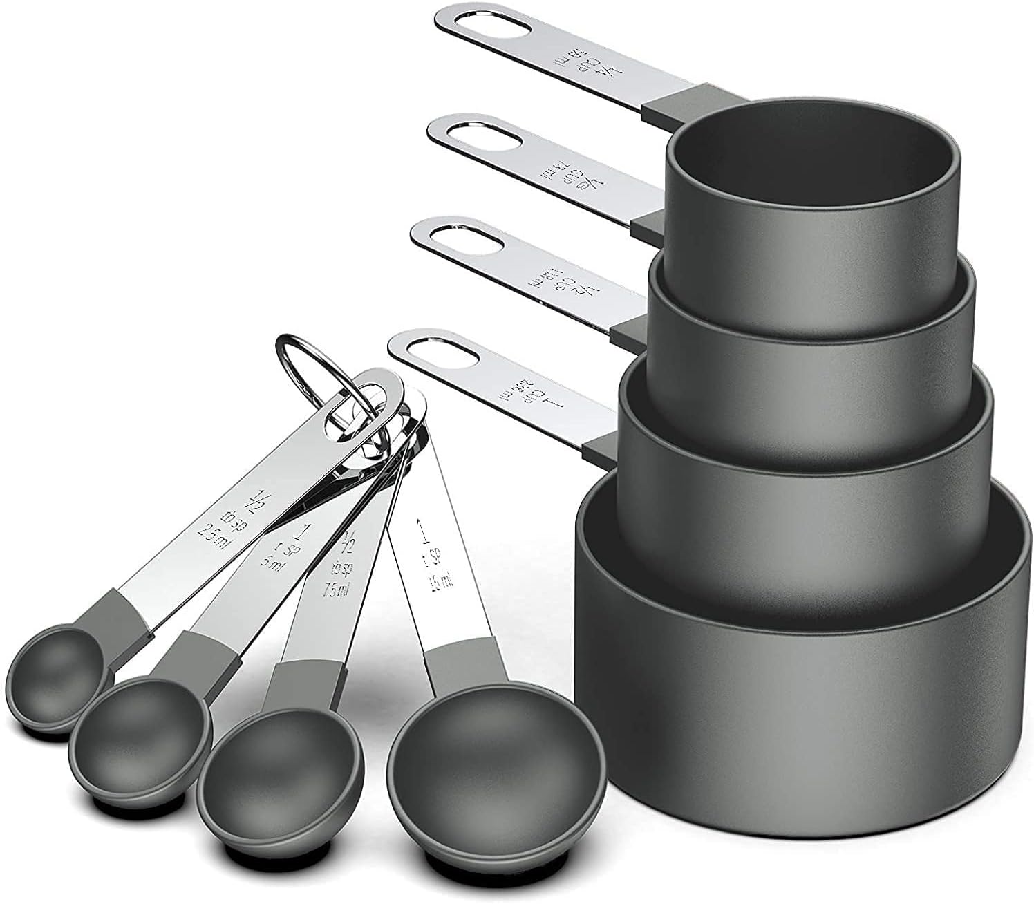 8 Pcs Measuring Cups and Spoons Set, Stackable Stainless Steel Handle Accurate T...