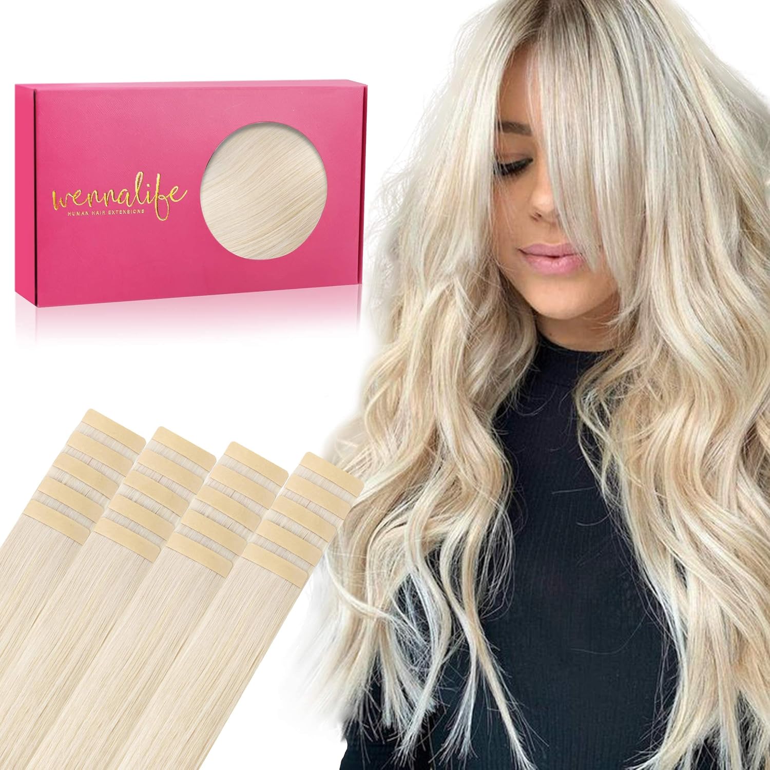WENNALIFE Tape in Hair Extensions Human Hair, 20pc...