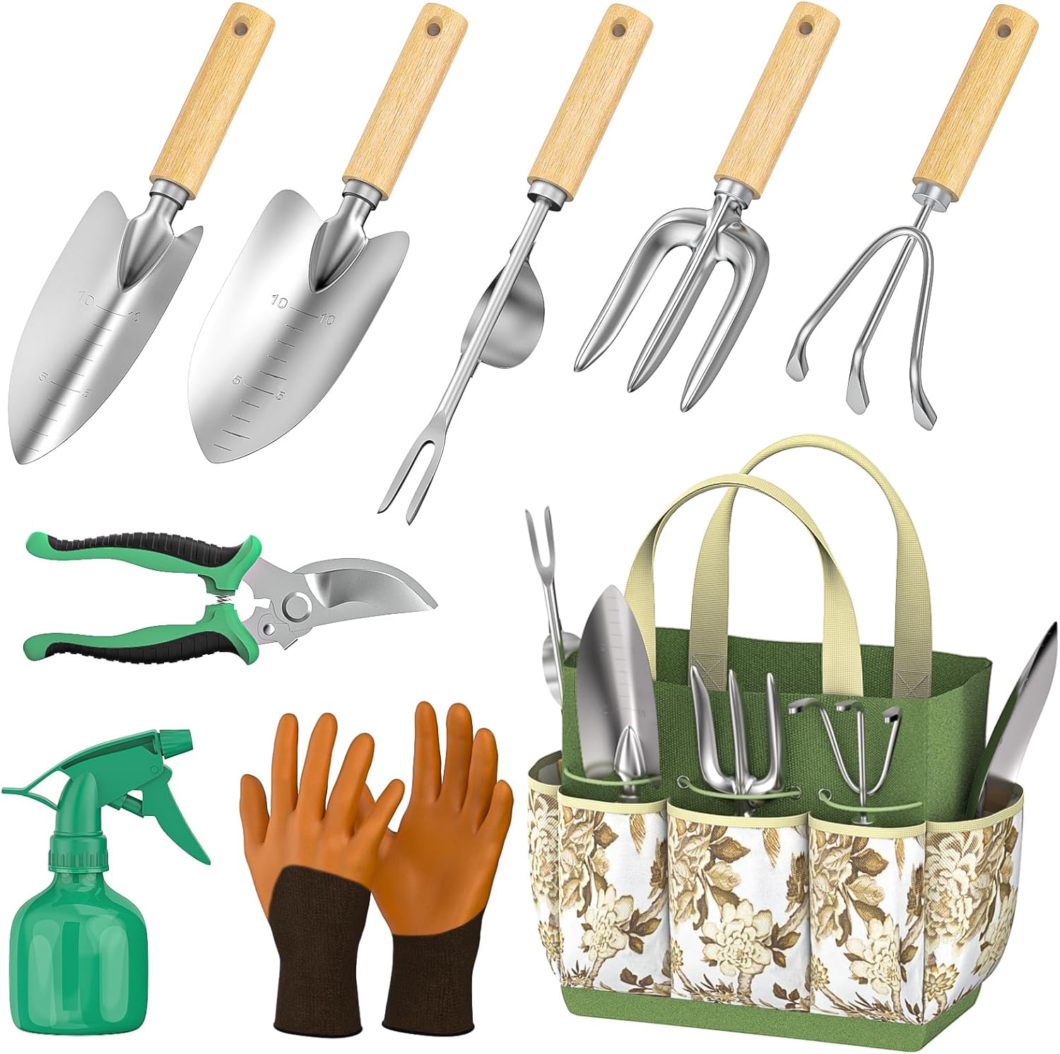 Fixmend Garden Tools Set, 9 Pieces Gardening Hand Tool Gift Kit, Stainless Steel...