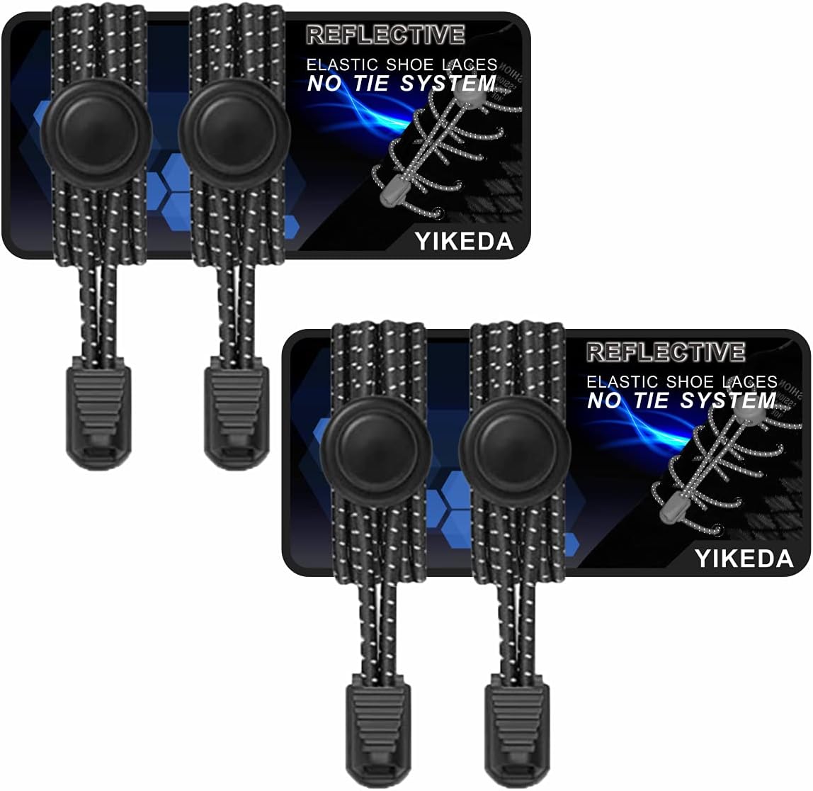 YIKEDA Elastic Laces 2 Pairs of Reflective Elastic Shoelaces for Adults/Kids No...