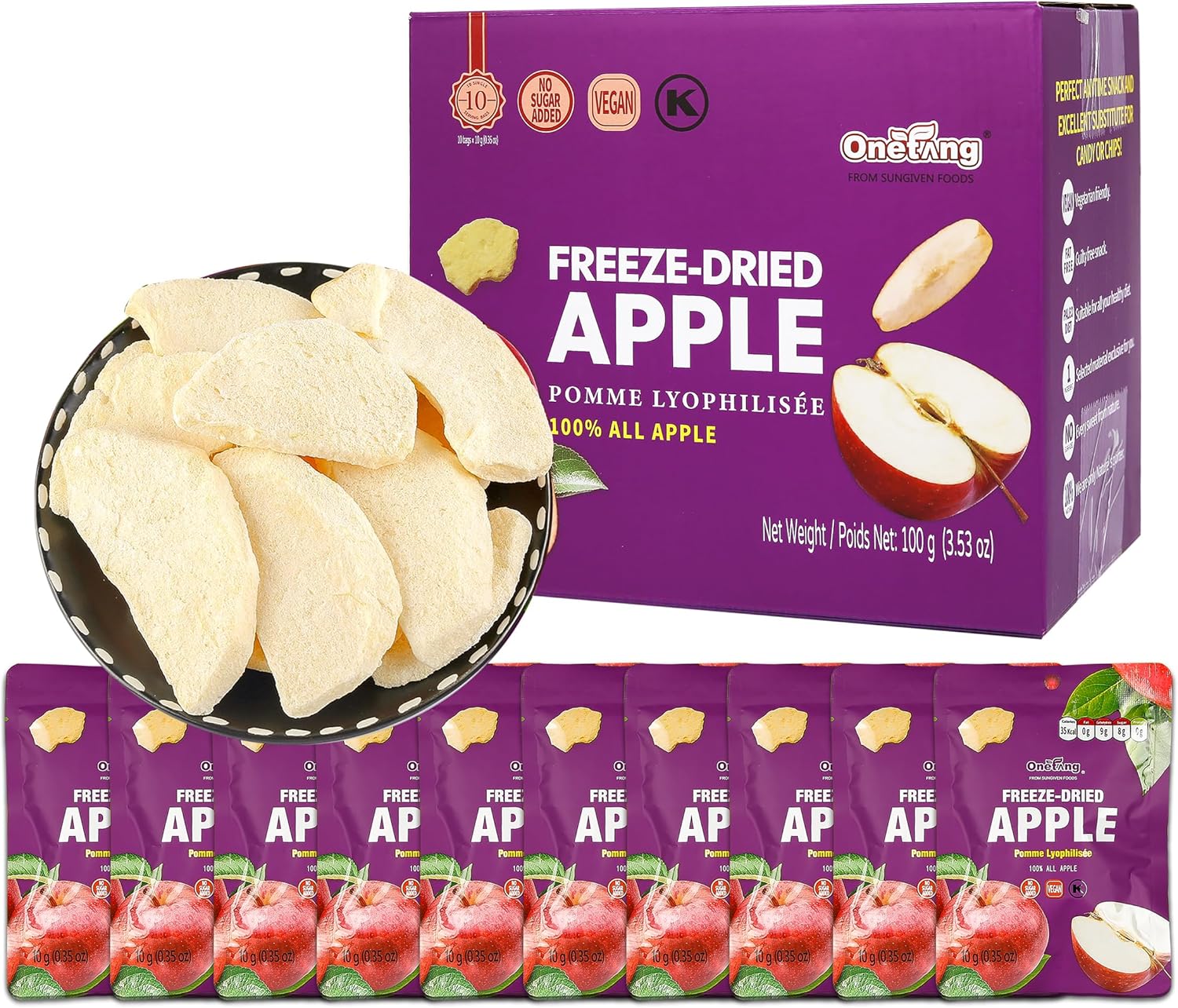 ONETANG Freeze-Dried Fruit Apple Chips, 10 Pack Single-Serve Pack, Non GMO, Kosh...