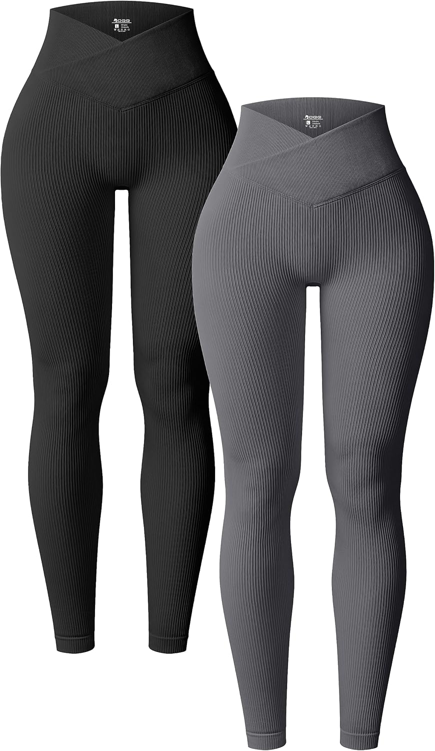 OQQ Women's 2 Piece Yoga Leggings Ribbed Seamless Workout High Waist Cross Over...