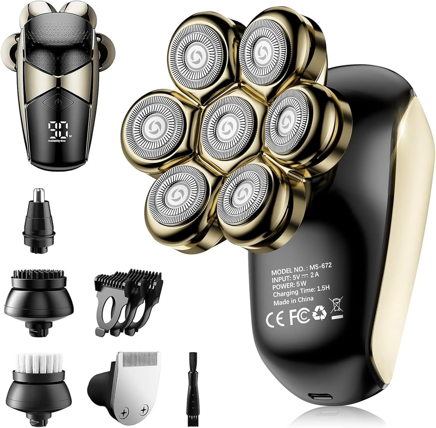 Detachable Head Shavers, SHPAVVER 5 in 1 Electric Razor IPX7 Waterproof for Bald...