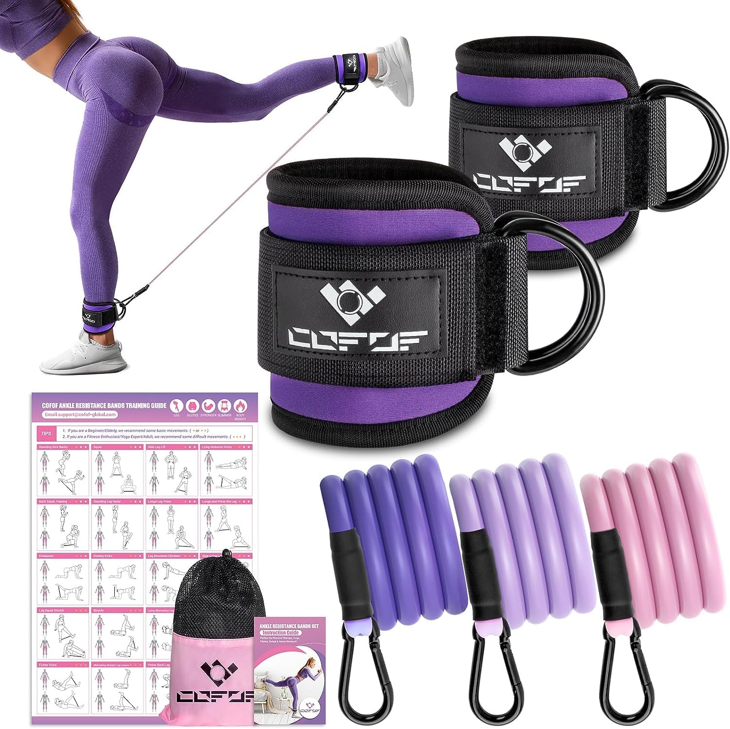 Ankle Resistance Bands with Cuffs, Ankle Bands for Working Out, Ankle Band Cuff...