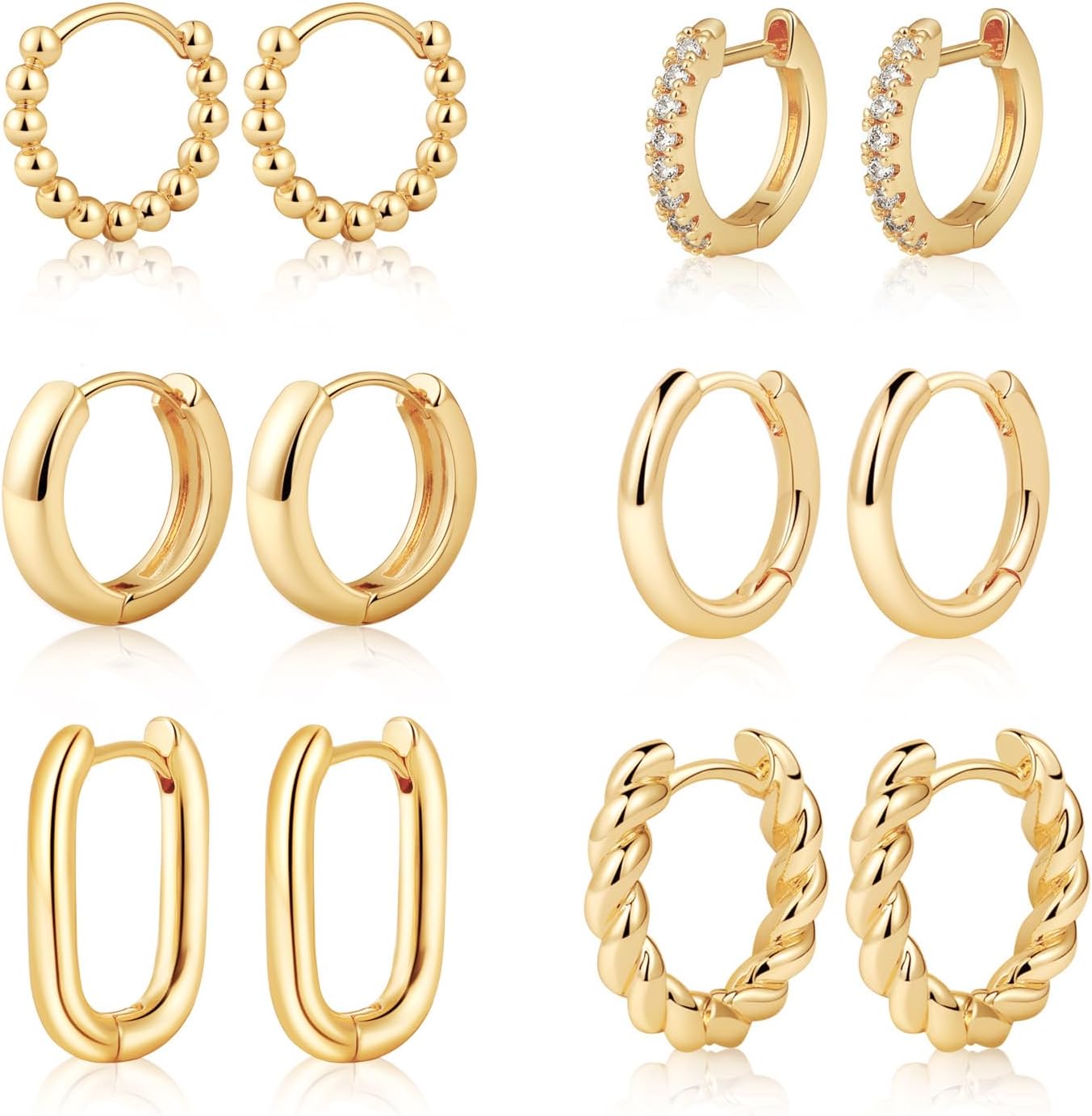 MIDEEO Gold/Sliver Chunky Hoop Earrings Set for Women, 14K Gold Plated Twisted H...