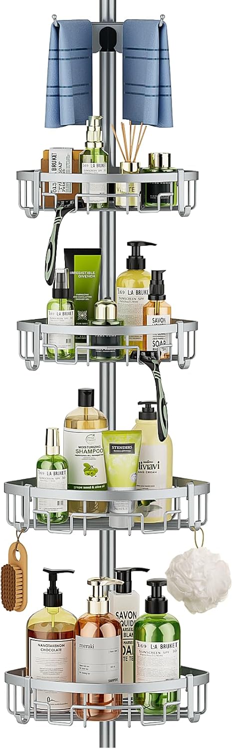 Coonoor Corner Shower Caddy Tension Pole - 62-115 INCH - 4-Tier Bathroom Organiz...
