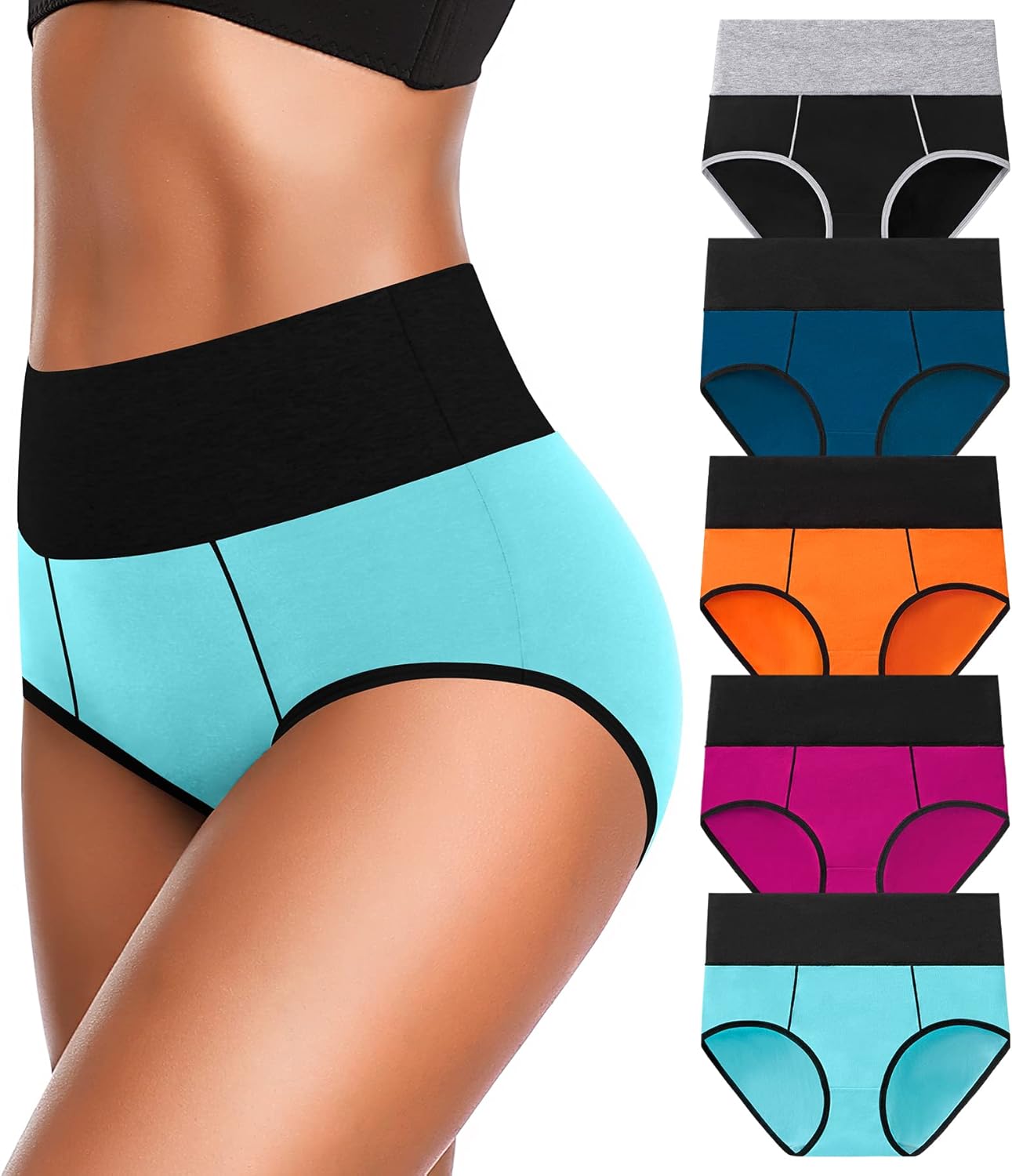 OLIKEME High Waisted Underwear for Women Tummy Control Cotton Plus Size Full Cov...