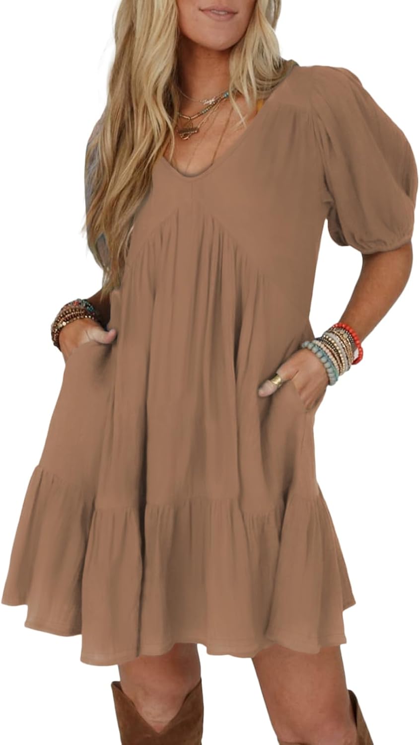 Acelitt Women's Summer Dresses 2025 Beach Casual Deep V Neck Loose Sundress Shor...