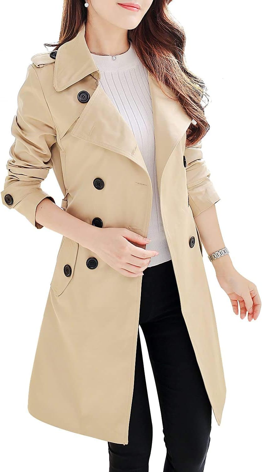 NANJUN Women's Double-Breasted Trench Coat Classic Lapel Overcoat Slim Outerwear...