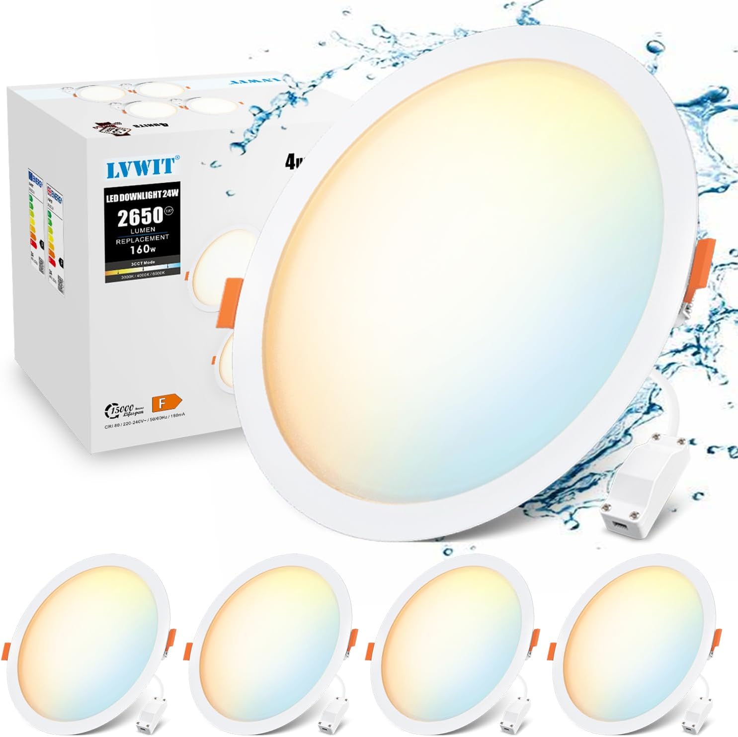 LVWIT Led Downlights Ceiling,24W Bathroom Spot Lights Ceiling Led,Led Recessed C...