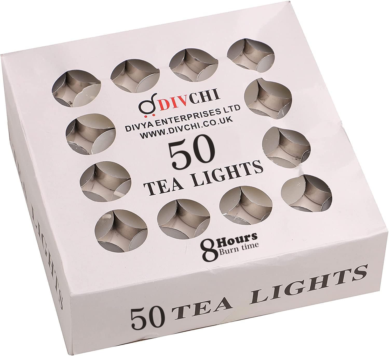 DIVCHI Candles 50 Pack 8 Hour Tea Lights | Long Burning Tea Lights Candle | Unsc...