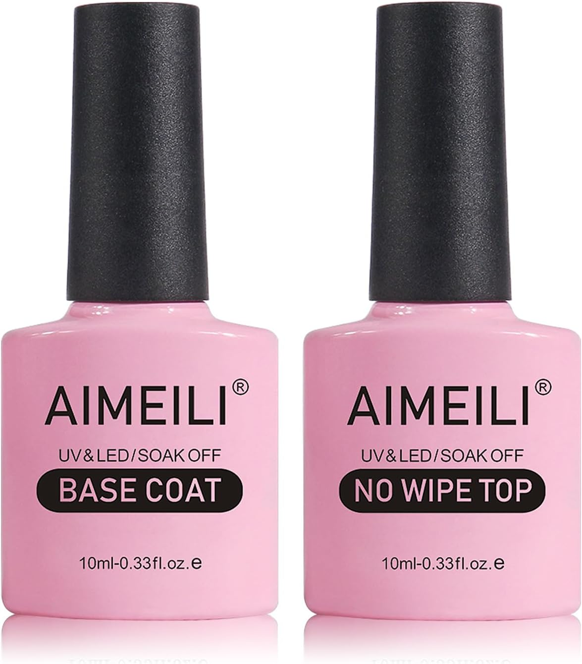 AIMEILI No Wipe Top Coat and Base Coat Gel Nail Polish Set, Shine Finish and Lon...