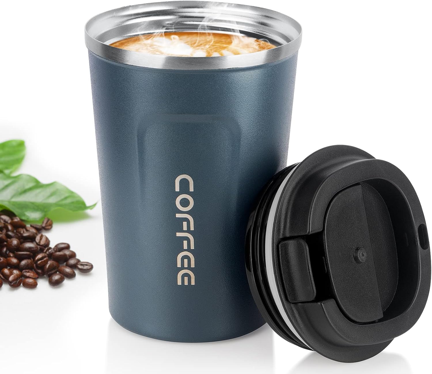 MOMSIV Blue Coffee Cup, Vacuum Reusable Leakproof Double Wall Coffee Cup, Insula...