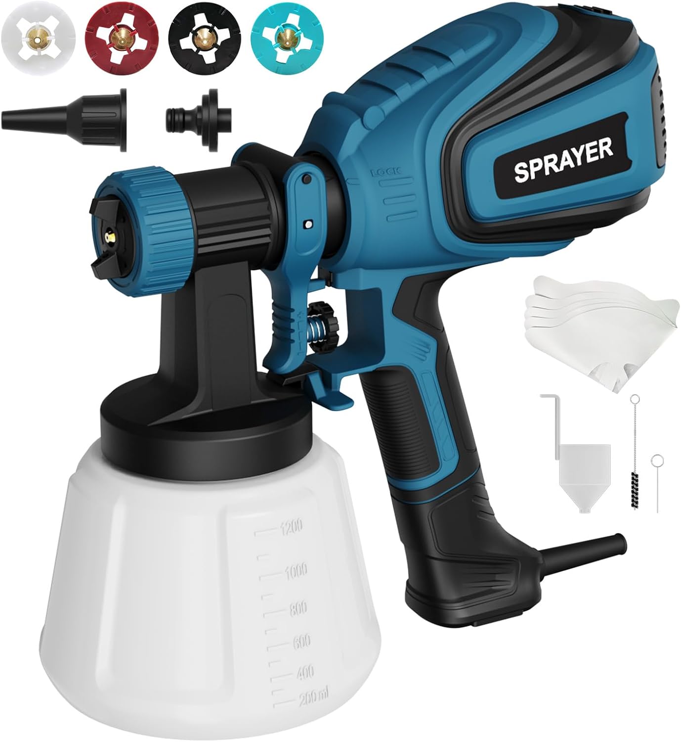 Paint Sprayer, 700W HVLP Spray Gun with Cleaning & Blowing Joints, 4 Nozzles and...
