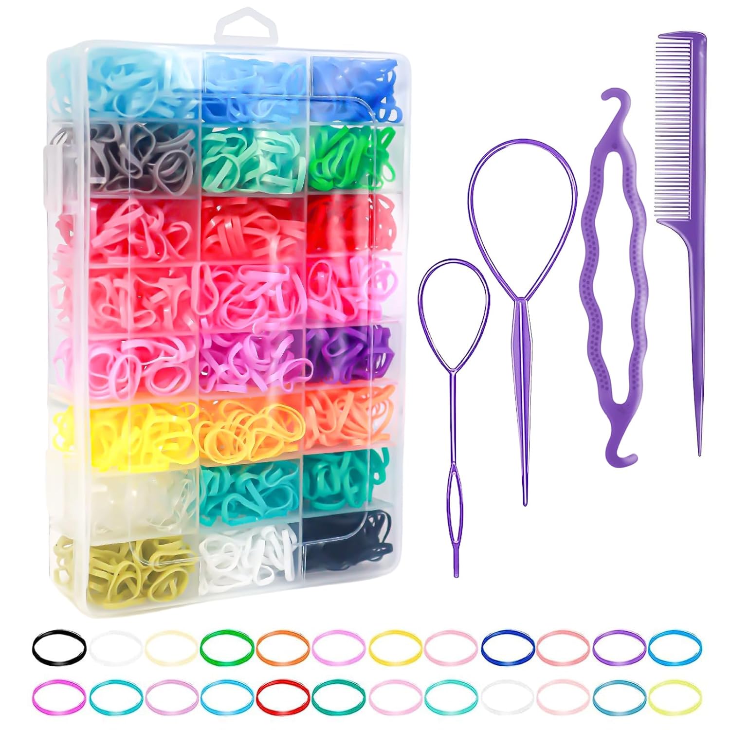 Elastic Rubber Bands for Hair, 24 Colors Baby Hair Ties, 2000PCS Small Colorful...