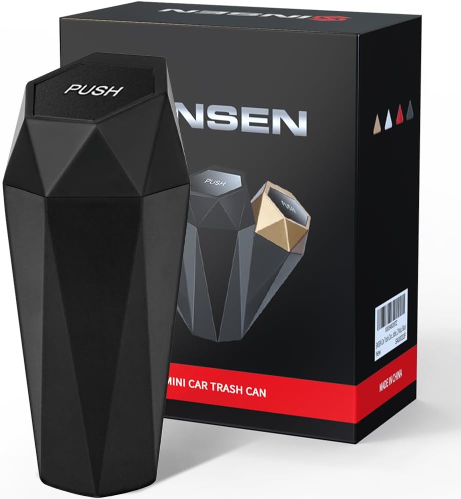 SINSEN Car Trash Can, Mini Garbage Bin with Lid, Car Door Trash Cans, Cup Holder...