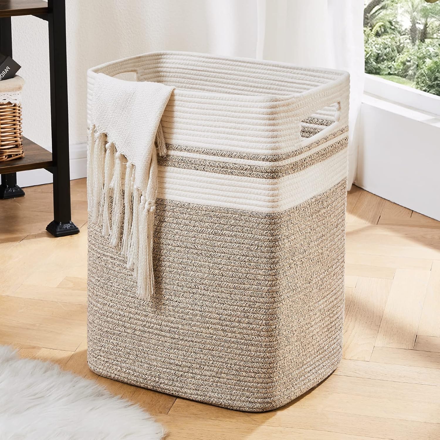 OIAHOMY Laundry Hamper-Laundry Basket,Tall Cotton Storage Basket with Handles,De...