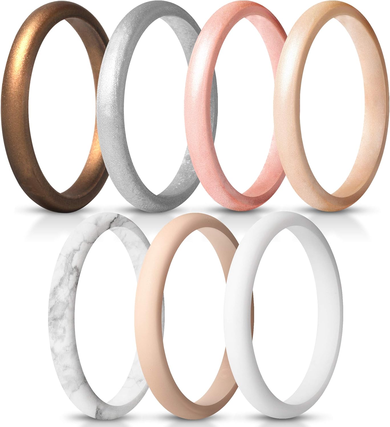 ThunderFit Women's Silicone Wedding Bands, Thin and Stackable Bridal Ring Sets,...