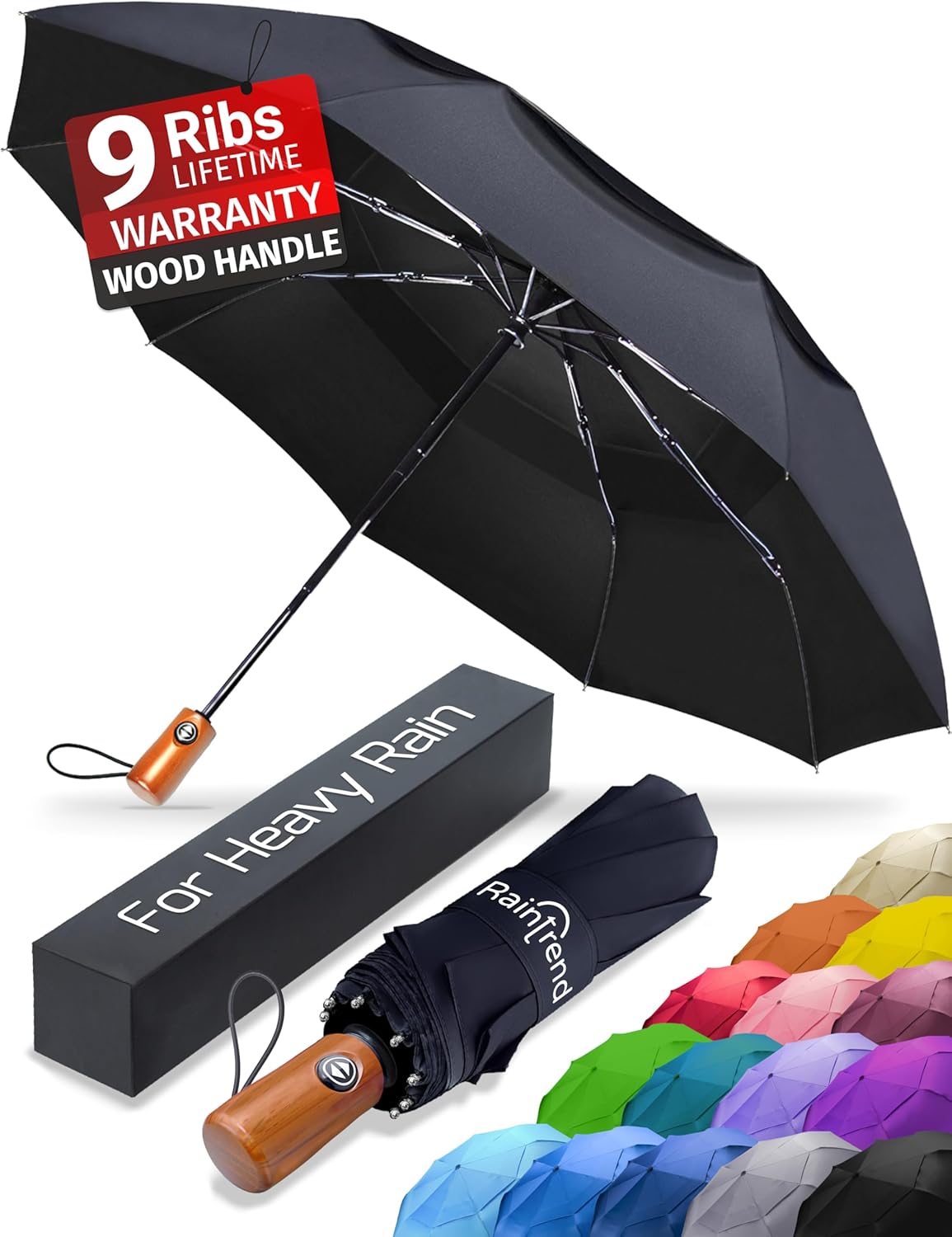 Premium Umbrellas for Rain Windproof Double Canopy Travel and Compact Umbrella w...