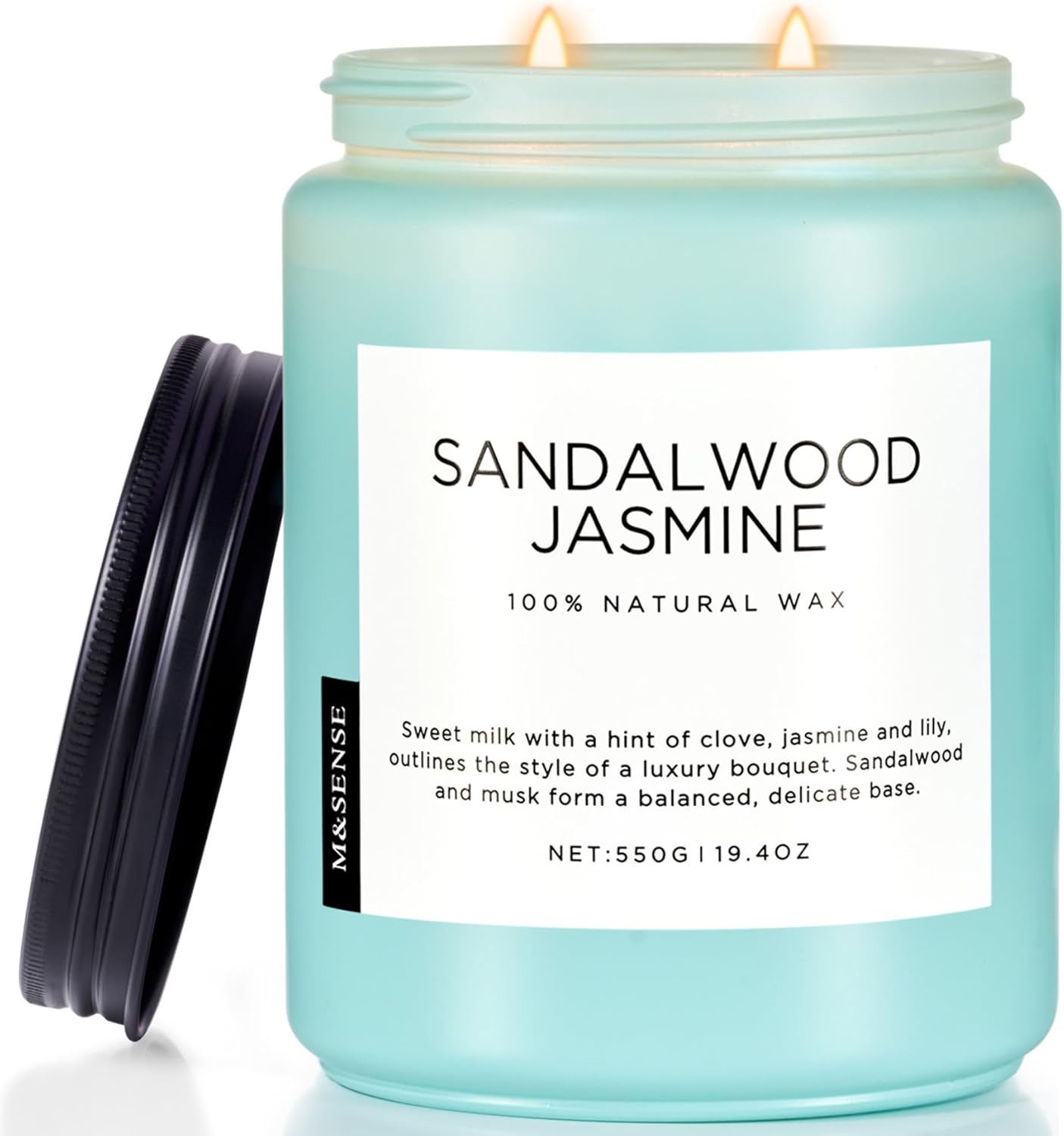 M&SENSE Sandalwood Jasmine Large Soy Scented Candles for Men, 550 110 Hours Cand...