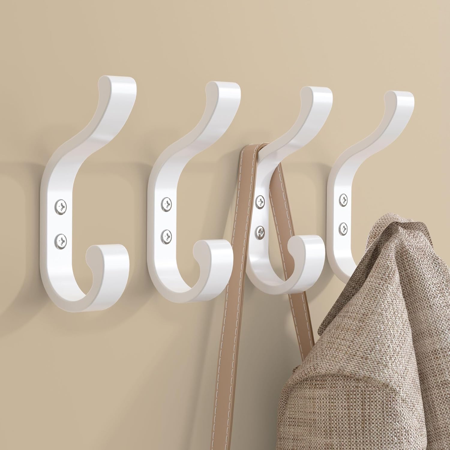 White Wall Hooks Hanging Coats - Coat Hooks Wall Mount, Coat Hanger, Bathroom To...