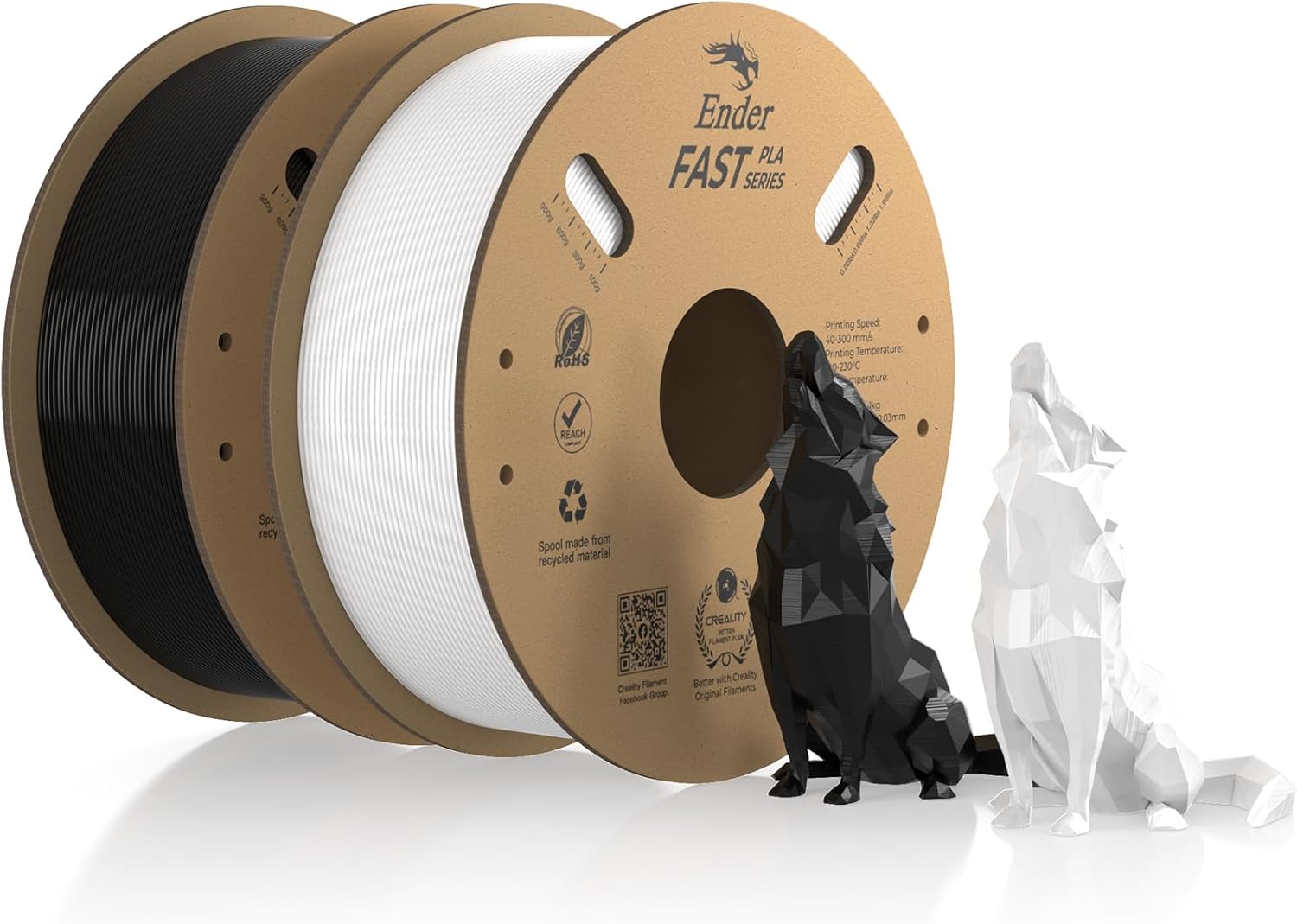 Creality Fast PLA Filament, White + Black Filament 1.75mm Fast PLA 2KG, 3D Print...