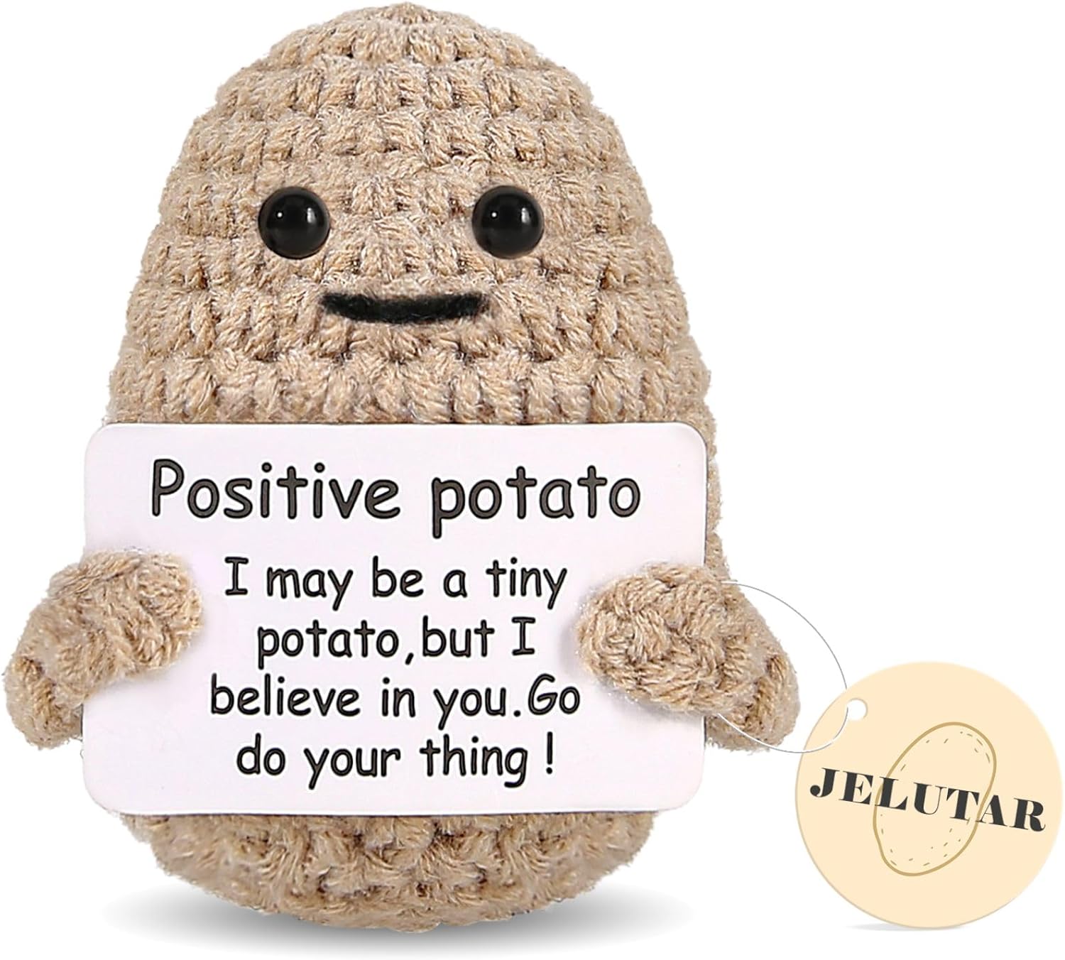 Mini Funny Positive Potato, 3 inch Knitted Doll with Positive Card for Cheer Up...