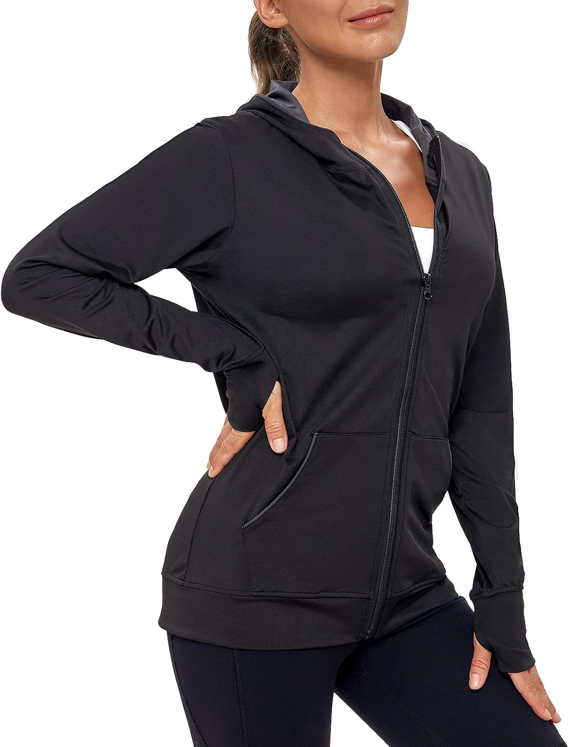 AMZSPORT Womens Running Jacket, Long Sleeve Sports Gym Hoodies Yoga Fitness Top...