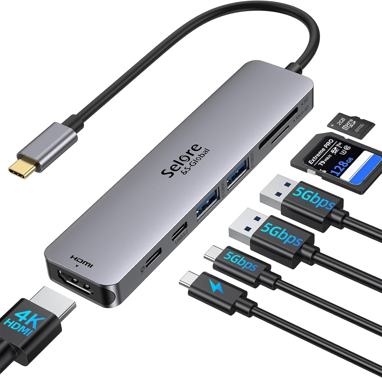 USB C Hub HDMI Adapter for MacBook Pro/Air, 7 in 1 USB C Dongle with HDMI, SD/TF...