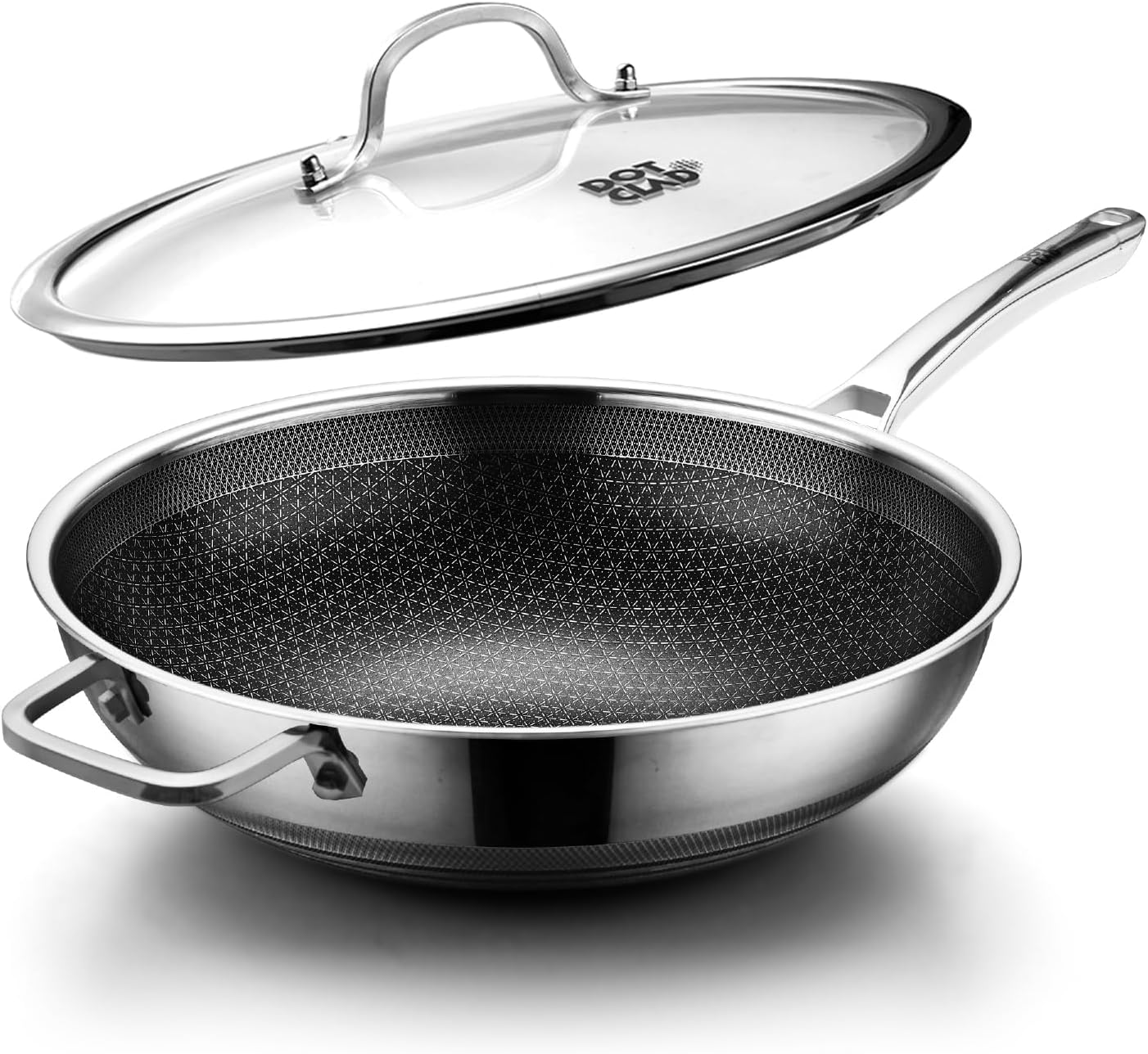Wok pan,Hybrid 13 inch Wok with Lid, PFOA Free Cookware,non stick Stainless Stee...
