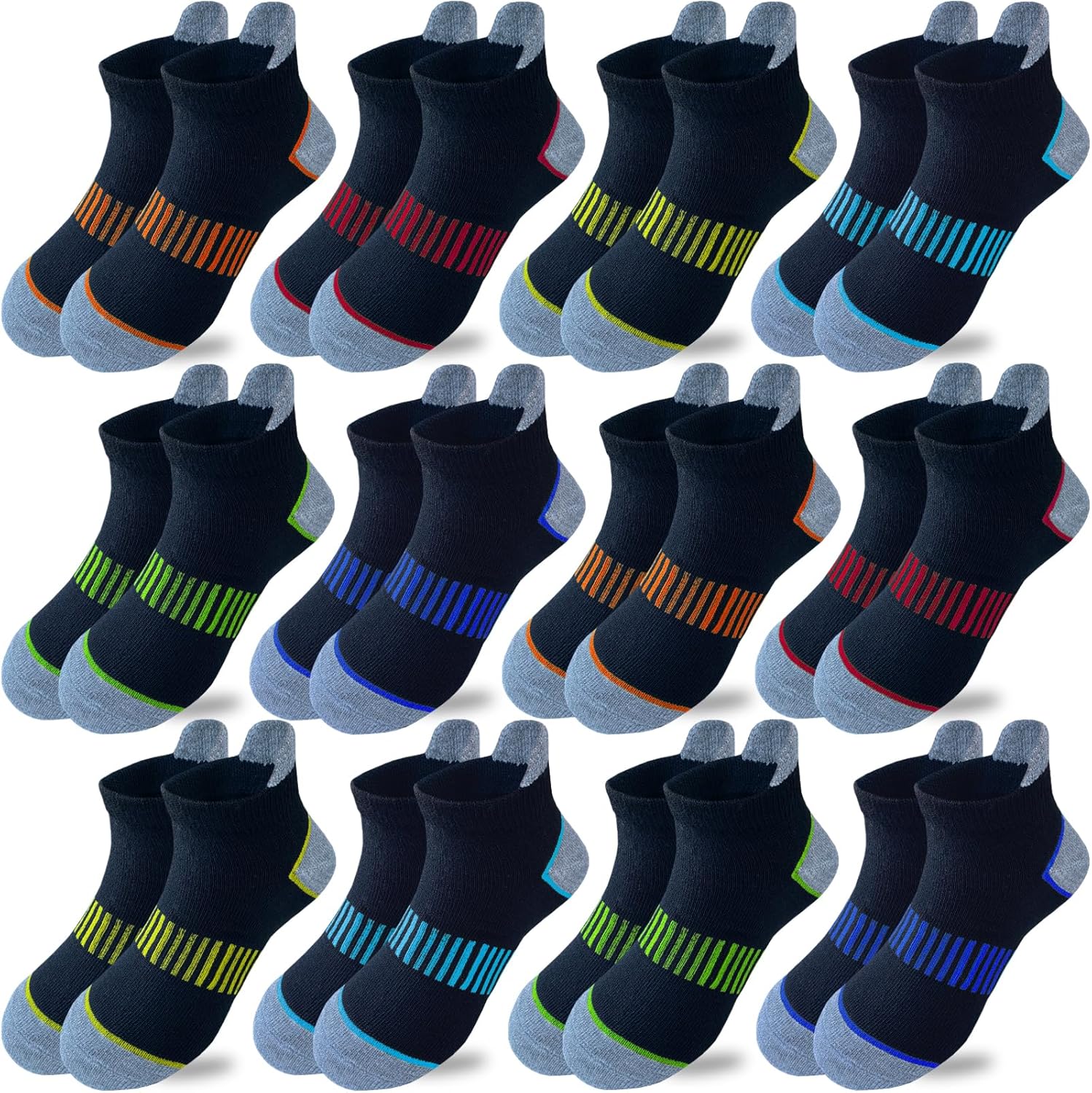 JAMEGIO Boys Socks 12 Pairs Ankle Athletic Socks for Kids Low Cut Sports Casual...