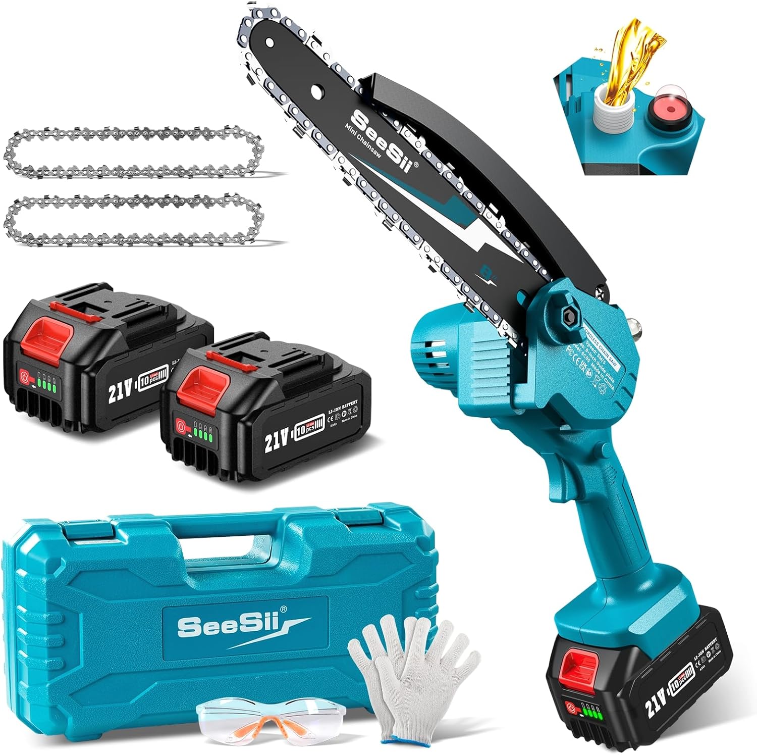 Seesii Mini Chainsaw 8-inch, Mini Chainsaw Cordless Tool Set, Battery Chainsaw w...
