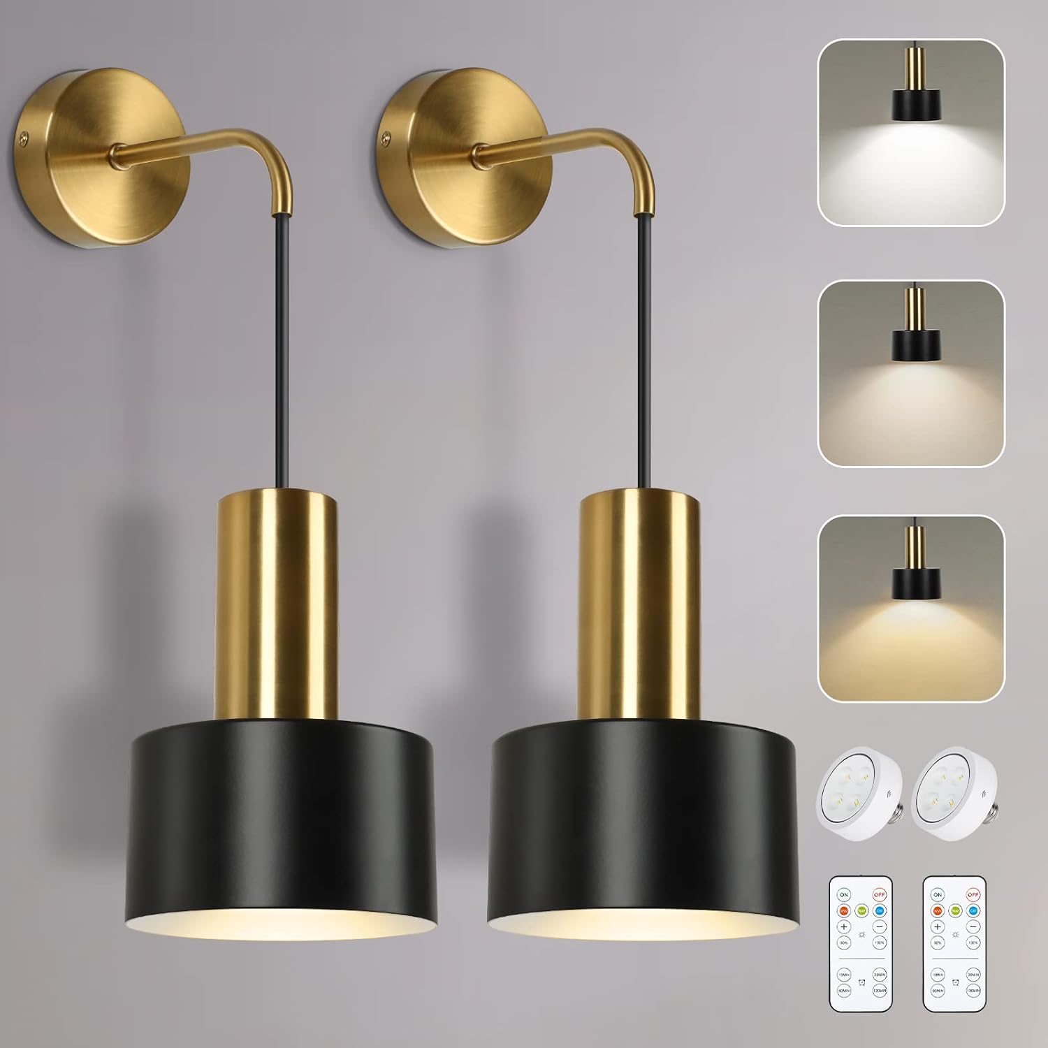 Set of 2 Battery Operated Wall Sconces, Wireless W...