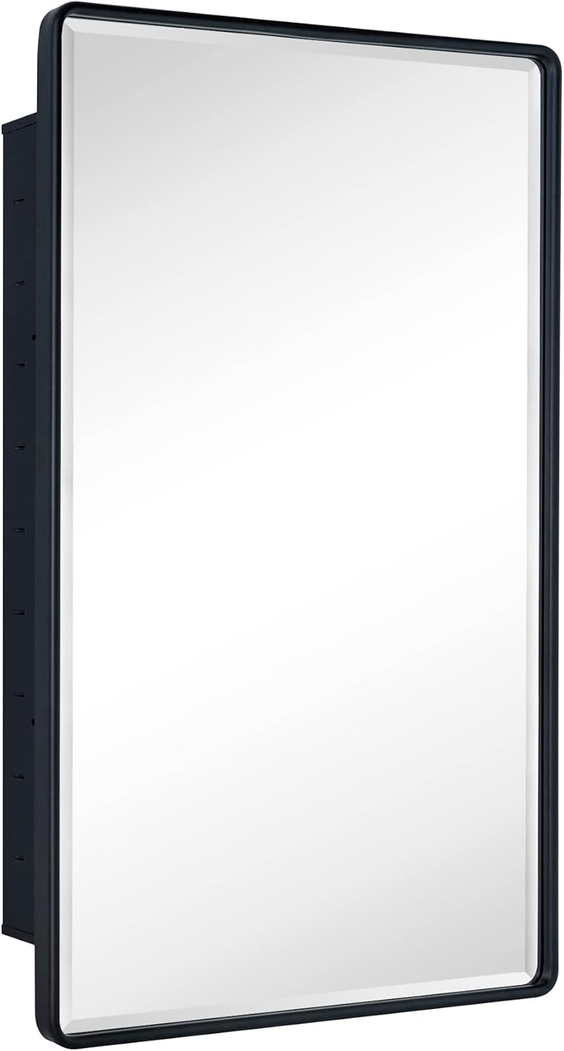TEHOME Farmhouse Matt Black Recessed Bathroom Medicine Cabinet with Mirror Round...