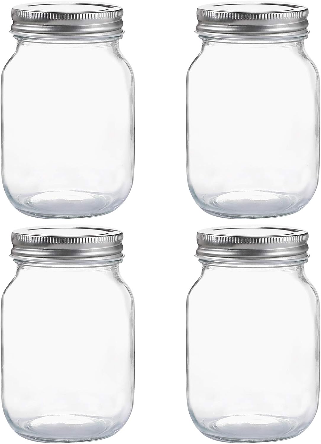 Glass Regular Mouth Mason Jars, 16 oz Clear Glass Jars with Silver Metal Lids fo...